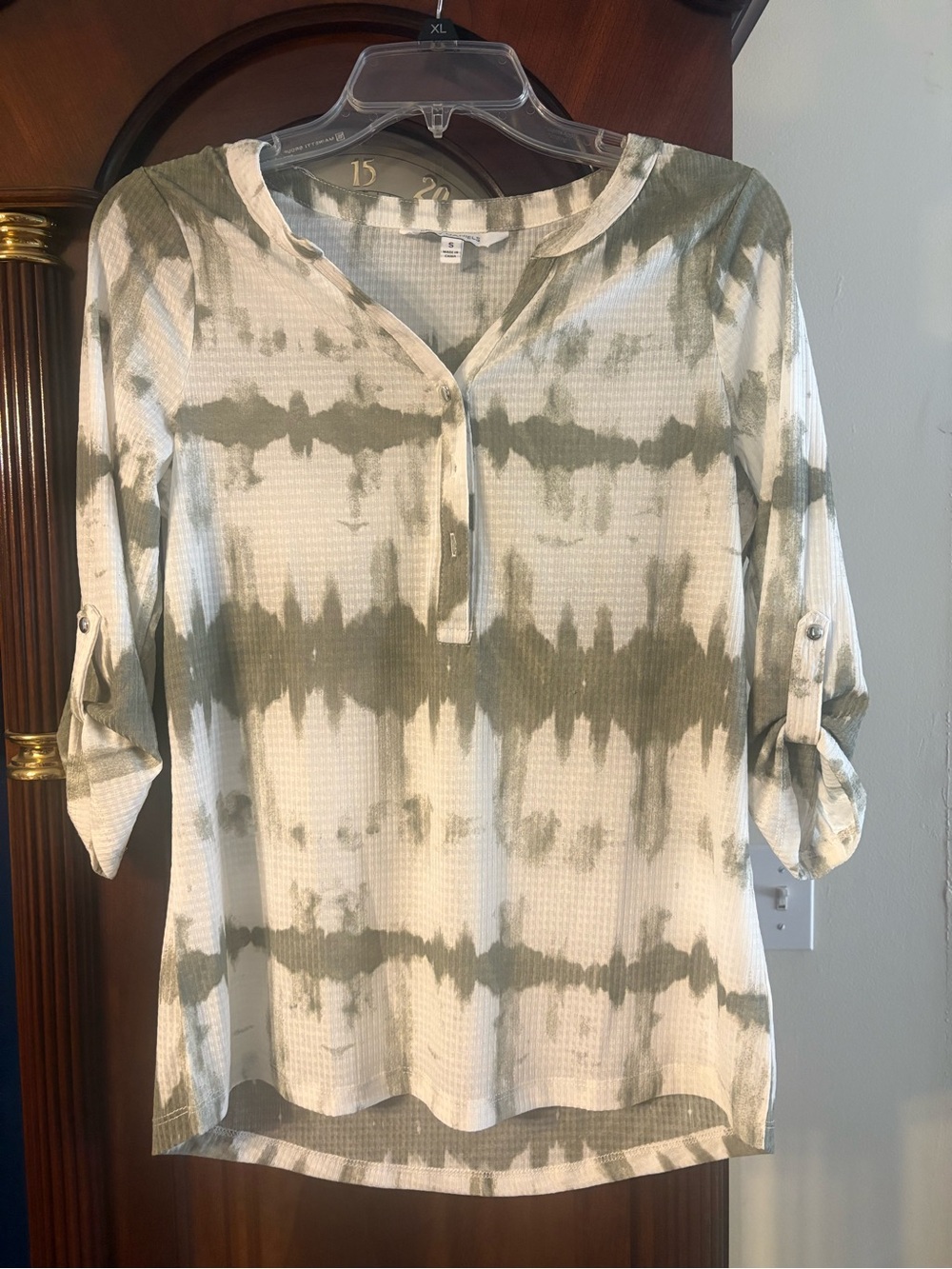 Waffle Knit Henley Tunic in Olive Tie-Dye — Women